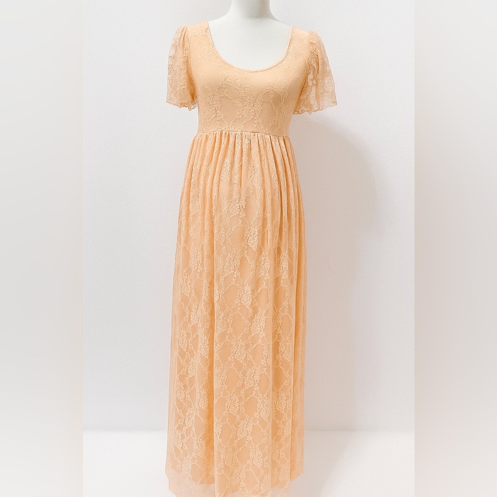 Peach Lace Maternity Maxi Dress